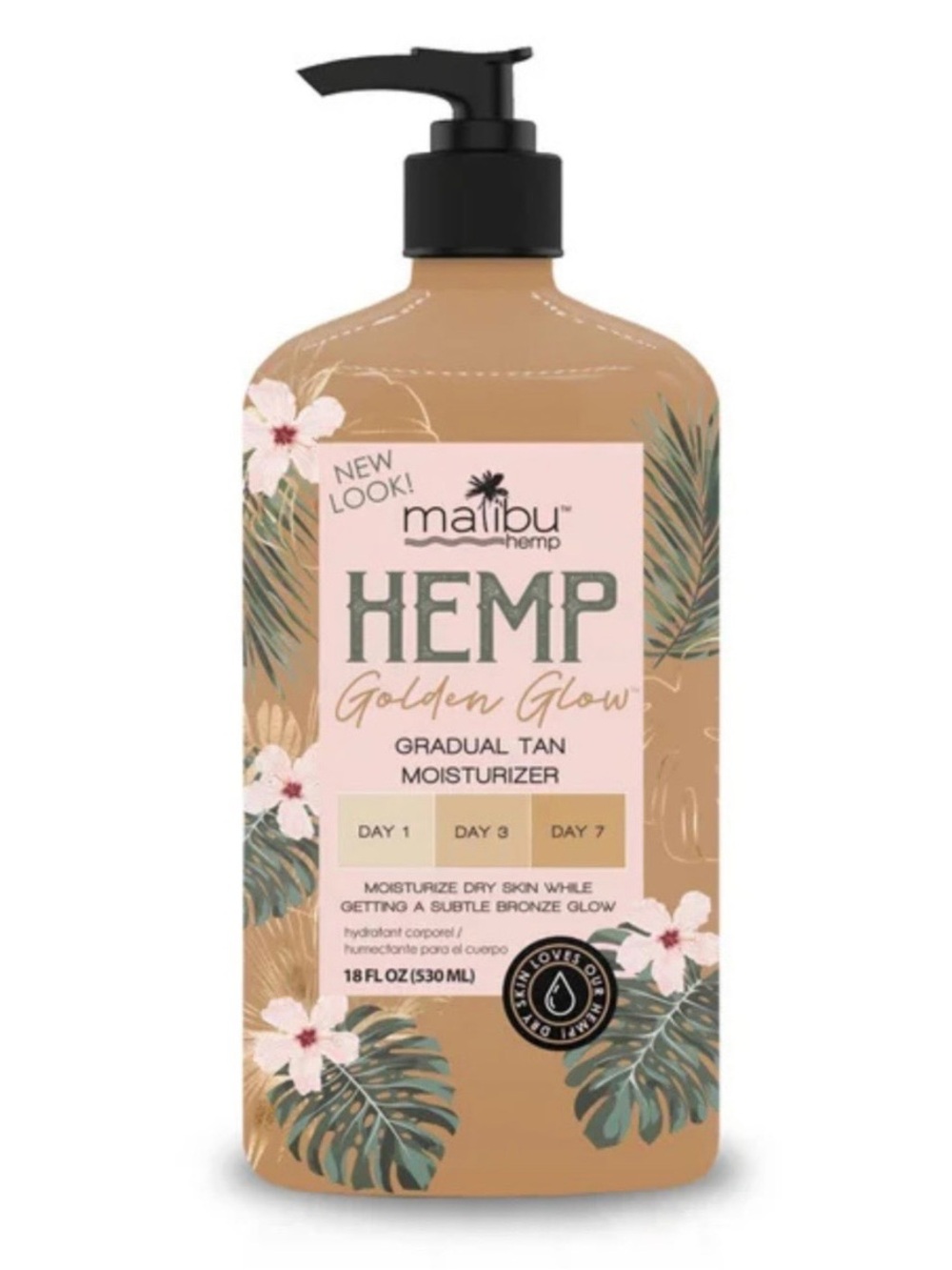 Malibu Hemp Golden Glow Gradual Tan Moisturizer - Beige & Black Pump